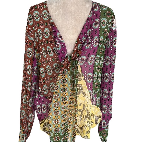 NWT Zara Semi Sheer Chiffon Paisley Printed Tie Neck Beaded Tassel Blouse - XL - Picture 16 of 16